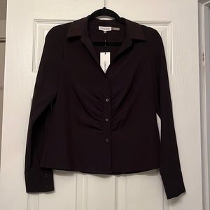 NEVER WORN Calvin Klein black long sleeve ruched front button blouse- size S